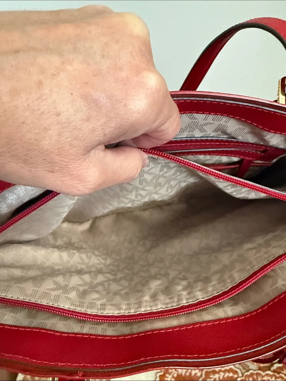 Michael Kors Bright Red Saffiano Leather Tote with Gold Hardware